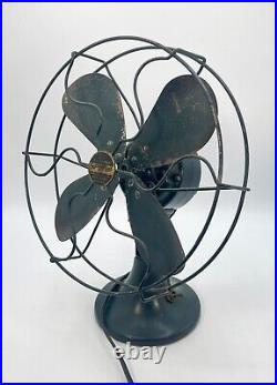 Rare Working 1930's 11 Oscillating Table Fan Super Blue Line Montgomery Ward