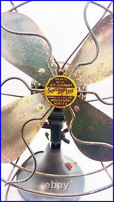 Rare Working 1930's 11 Oscillating Table Fan Super Blue Line Montgomery Ward