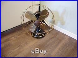 Rare antique 1909 Colonial 12 brass blade and brass cage fan 3 speed Works Ohio
