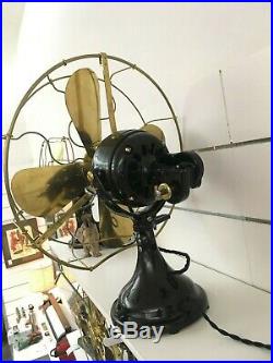 Restored Antique Original GE 18 Sidewinder Brass Blade/Cage Desk Fan
