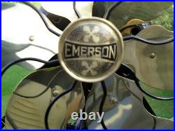Restored Emerson # 27666 BIG MOTOR 6 brass blade oscillating electric fan LOOK