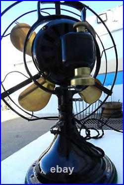 Restored General Electric GE 12 brass 3 SPEED fan antique, 1918-1924 # 75423