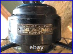 Robbin's & Meyers 3854-B Antique Brass Blade Fan 16 Inch Desk Fan Works