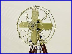 Royal Navy Adjustable Antique Floor Fan With Brown Wooden Tripod Stand By Areeva