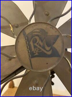Unrestored Antique Robbins & Myers Co Six Blade Brass Desk Fan