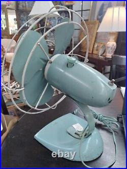Vintage 12 General Electric Oscillating Fan Great MID Century Aqua Color 2sp