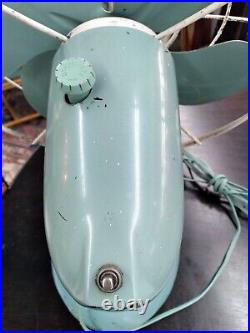 Vintage 12 General Electric Oscillating Fan Great MID Century Aqua Color 2sp