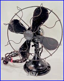 Vintage 1910's 20's Arctic Oscillating 12 Inch Desk Fan With AC Or DC Motor Works