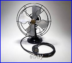 Vintage 1930s GE All Metal Black Oscillating Desk Table Fan 10 Cat. 42X548