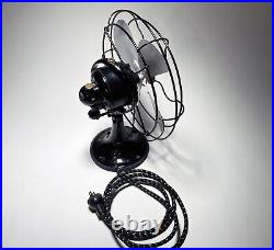 Vintage 1930s GE All Metal Black Oscillating Desk Table Fan 10 Cat. 42X548