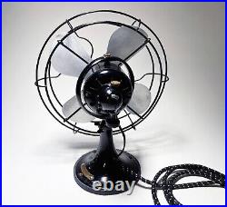 Vintage 1930s GE All Metal Black Oscillating Desk Table Fan 10 Cat. 42X548