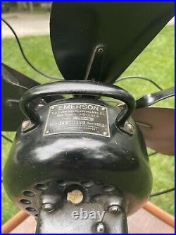 Vintage / Antique Emerson Fan 4 Blade 3 Speed Oscillating Black Working Cond 16