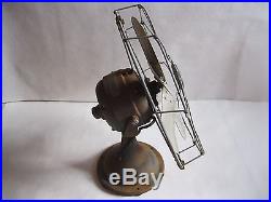 Vintage Antique Fan General Electric Brass Blades and Cage G E 12 Inch
