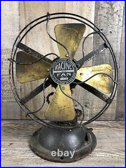 Vintage Antique Racine Electric Company Brass Metal Desk Fan Model 33 Type 83