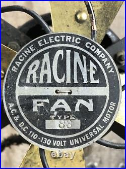 Vintage Antique Racine Electric Company Brass Metal Desk Fan Model 33 Type 83