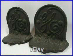 Vintage Antique Rare Pair Of Cast Brass Ge General Electric Bookends
