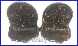 Vintage Antique Rare Pair Of Cast Brass Ge General Electric Bookends