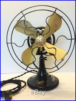 Vintage Antique1920 GE 9 in Oscillating Fan With Brass Blades & Cast Oscill Ring