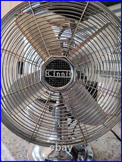 Vintage Chrome Cinni Electric Oscillating 12 Fan 3 Speeds Tested & Working