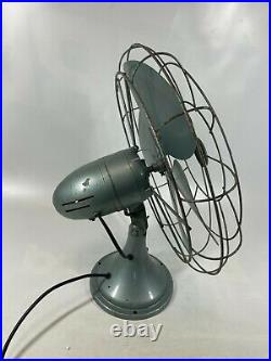 Vintage Diehl 1950s Blue 16 Blade Caged Desk Table Fan REWIRED NO Oscillating