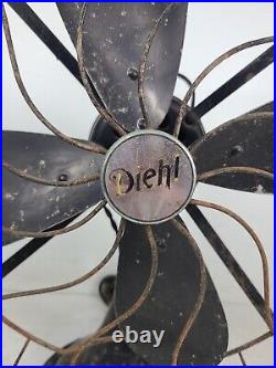 Vintage Diehl 3 Speed 4 Blade Black 22 Fan (TESTED)