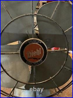 Vintage Diehl Oscillating Tilt Head Fan Used Industrial Exc Patina 2 Speed 12