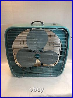 Vintage Dominion 2067-E Box Fan Aqua Turqoise 2 Speed-Mid Century MCM