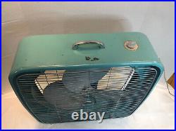 Vintage Dominion 2067-E Box Fan Aqua Turqoise 2 Speed-Mid Century MCM