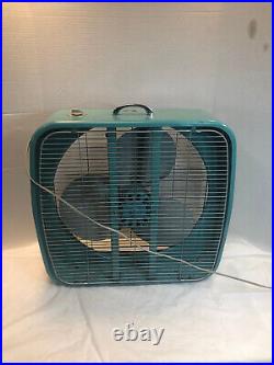 Vintage Dominion 2067-E Box Fan Aqua Turqoise 2 Speed-Mid Century MCM