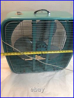 Vintage Dominion 2067-E Box Fan Aqua Turqoise 2 Speed-Mid Century MCM