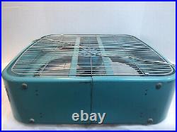 Vintage Dominion 2067-E Box Fan Aqua Turqoise 2 Speed-Mid Century MCM