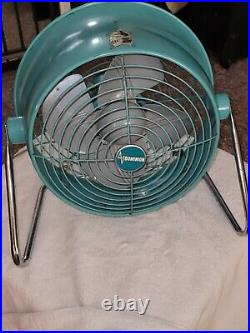 Vintage Dominion Atomic Metal Fan Turquoise Midcentury Nice & Clean 2 Speed