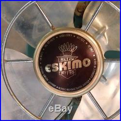 Vintage ESKIMO Chrome Aqua Table Fan 9 Antique WORKS Blue Teal Retro Bullet