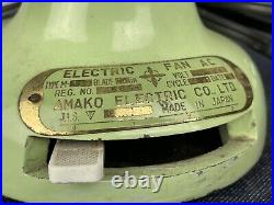 Vintage Electric Fan Amaco Amako Japan 30s 40s Space Age Art Deco Mint Green