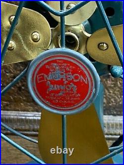 Vintage Emerson Jr 12 Oscillating Fan w Brass Blades Works Smoothly