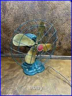Vintage Emerson Jr 12 Oscillating Fan w Brass Blades Works Smoothly