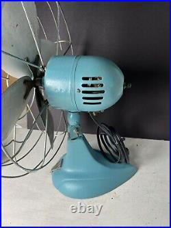 Vintage Eskimo Model 55-R Turquoise Art Deco Fan Table Top Oscillating 16