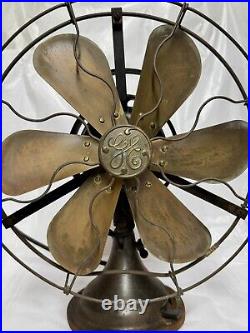 Vintage GE 6 Blade Brass Cage and Fan with Handle-Works-13