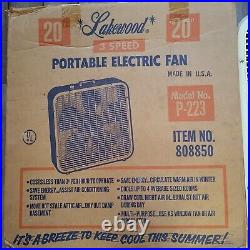 Vintage Lakewood 20 Almond Color Box Fan 3 Speed Whisper Model 223 Works READ