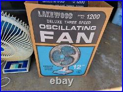 Vintage Lakewood Oscillating Fan Model 1200, 12, 3 Speed, Blue Blade In Box