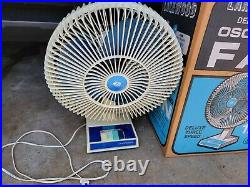 Vintage Lakewood Oscillating Fan Model 1200, 12, 3 Speed, Blue Blade In Box