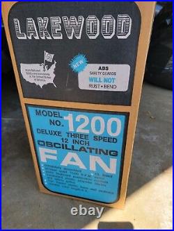 Vintage Lakewood Oscillating Fan Model 1200, 12, 3 Speed, Blue Blade In Box