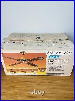 Vintage SMC 42 Park Ave II Dual Mounting System Decorative Ceiling Fan Wood NOS