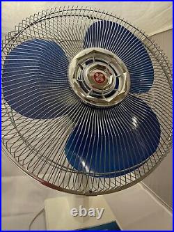 Vintage Scandi Oscillating Blue Blade Fan, Great Condition, Works Perfect