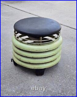 Vintage Seafoam Green Kisco Floor Fan Ottoman Metal Ribbed 1-Speed Working