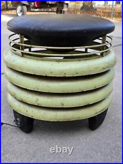 Vintage Seafoam Green Kisco Floor Fan Ottoman Metal Ribbed 1-Speed Working