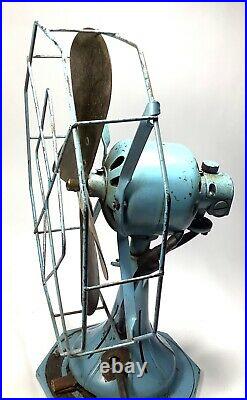 Vintage Star-Rite Electric Fan 10 Brass Blades Runs Needs Service Baby Blue