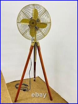 Vintage Style Brass Antique Tripod Fan With Stand Nautical Floor Fan Home Decora
