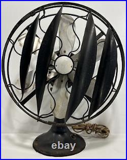Vintage Victor Electric Products Oscillating 6 Blade Louvered Fan Works 17 Tall