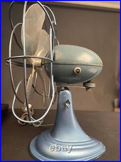 Vintage Westinghouse Art Deco Blue Metal Table Oscillating Fan Works Great